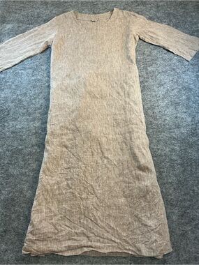 LO Women's Quarter Sleeve Linen Maxi Dress in Beige Size M